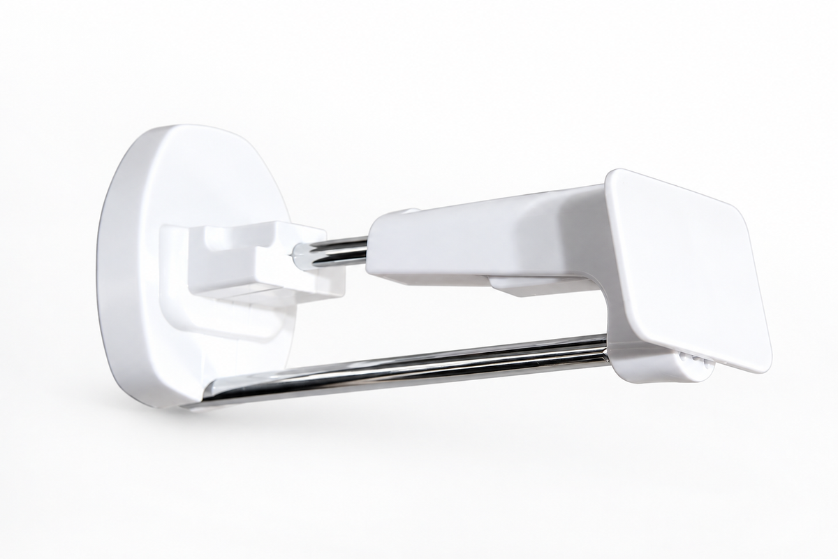 B101 6-inch white locking hook for slatwall, on a light background