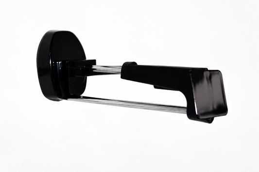B102 6-inch black locking hook for slatwall, on a light background