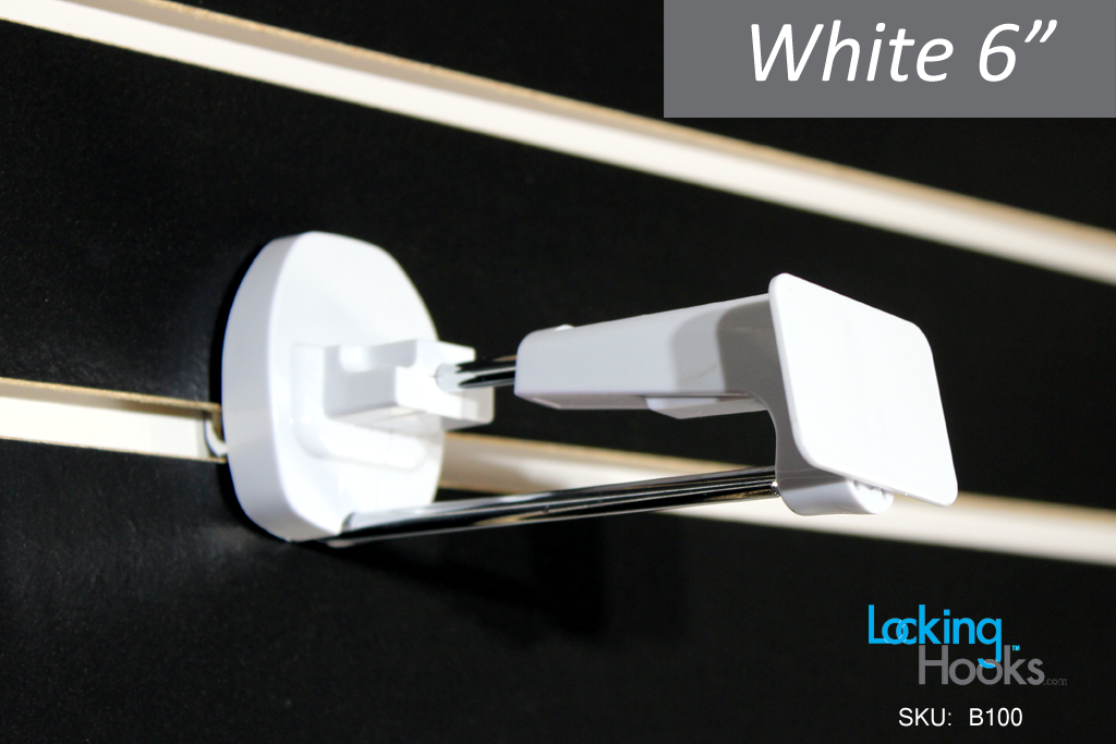 HandKey Style - 6" White Locking Security Hook for Slatwall - LockingHooks.com - 1
