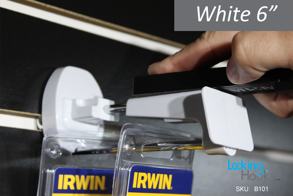 HandKey Style - 6" White Locking Security Hook for Slatwall - LockingHooks.com - 3