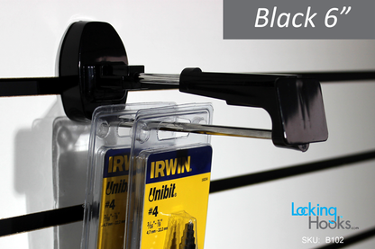 HandKey Style - 6" Black Locking Security Hook for Slatwall - LockingHooks.com - 2