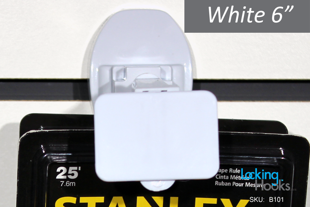 HandKey Style - 6" White Locking Security Hook for Slatwall - LockingHooks.com - 4