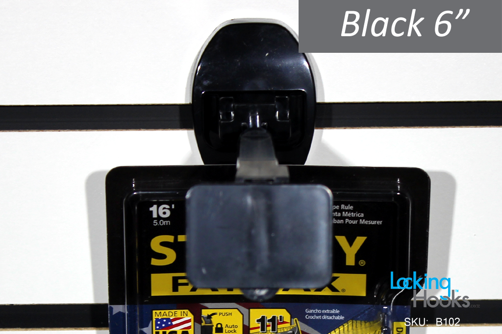 HandKey Style - 6" Black Locking Security Hook for Slatwall - LockingHooks.com - 3