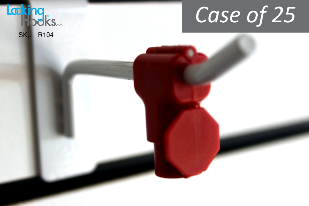 (Case of 25) 6mm Red StopLock  - Security for StemHooks, Peg Hooks, Slatwall - LockingHooks.com - 2